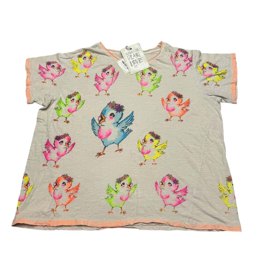 NWT Magnolia Pearl Neon Dancing Robin Tee Shirt Women's One Size Boho